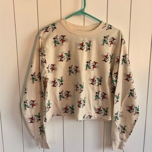 Disney Cream Long sleeve t-shirt: Holiday Ice-skating Mickey and Minnie Mouse